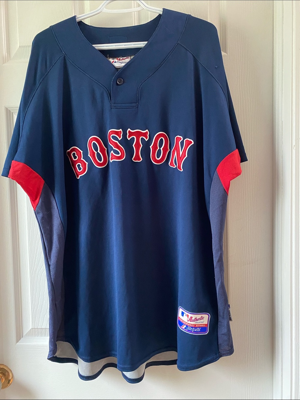 Majestic Authentic Navy Red Boston Men's Baseball Jersey Pullover XL